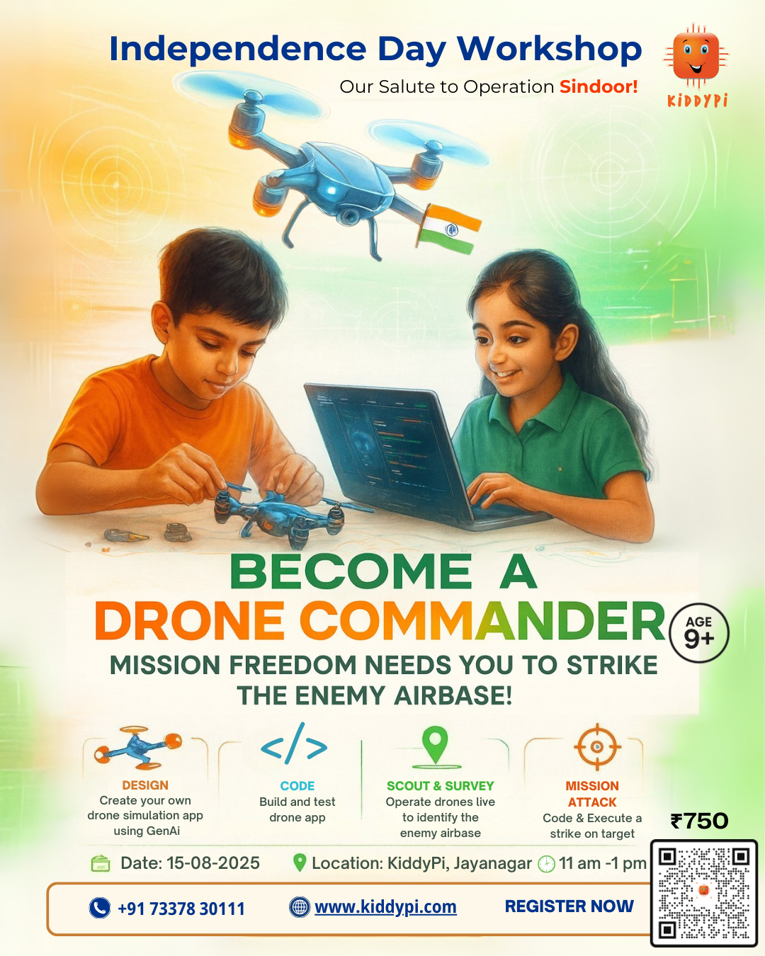 KiddyPi Independence Day AI-Coding-Drones Workshop Poster